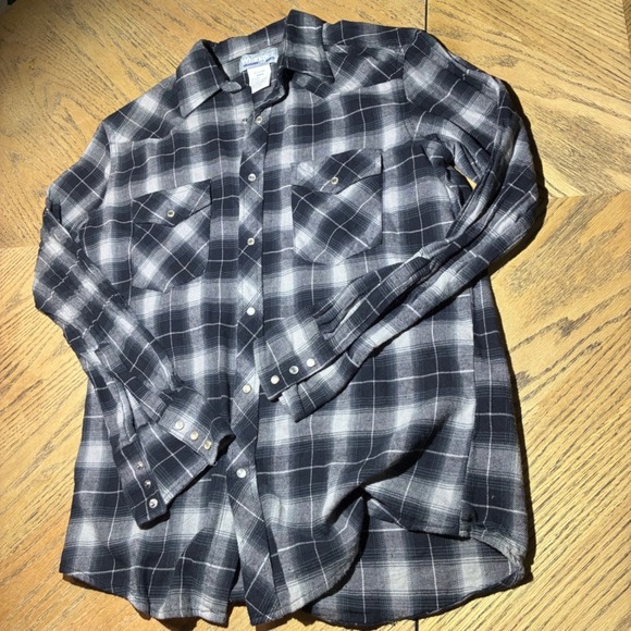 Wrangler Other - Wrangler Wrancher Mens Black White Plaid Pearl Snap Western Flannel Shirt Medium